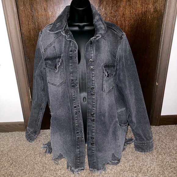 Host Pick⭐️Free People Moonchild Denim Distressed Black Jacket - Picture 7 of 15